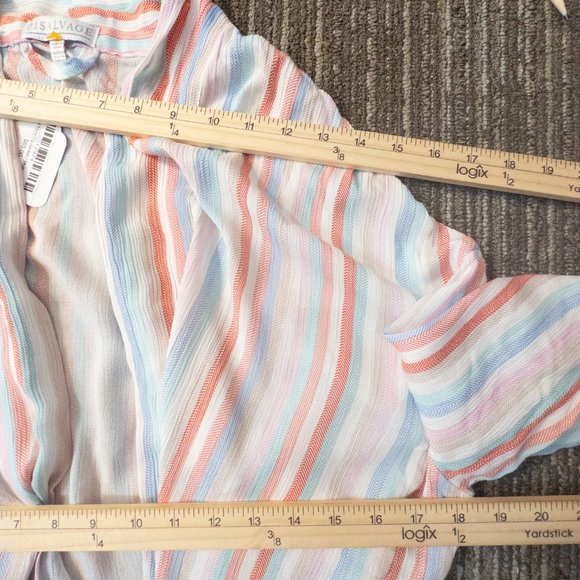 PJ Salvage Womens Size Medium New Robe White Pink Stripe 100% Rayon Open Front - Picture 9 of 9